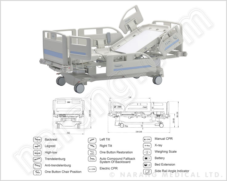 HF1004 - ICU Bed, Electric, 7 Function (With X-Ray Permeable Backrest) Column Model