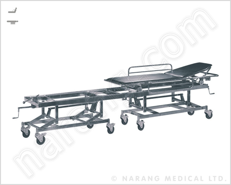 HF1988 - Transfer Stretcher Cum Medical Trolley, Stainless Steel, Adjustable Height
