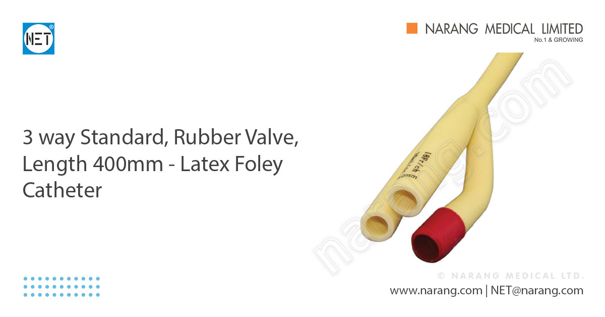 3 way Standard, Rubber Valve, Length 400mm Latex Foley Catheter