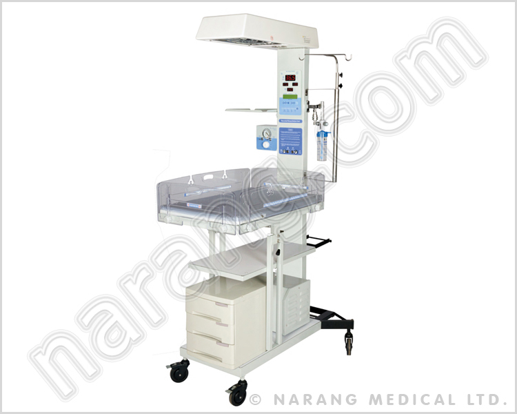 Resuscitation Unit with Fixed Baby Cradle & Drawers with Microprocessor based temperature controller with 4 modes Skin/Air/Manual/Prewarm Mode